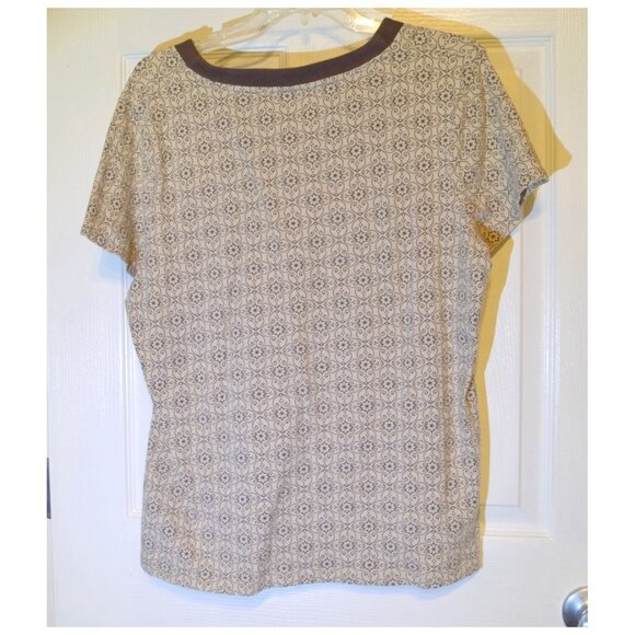 Croft & Barrow Stretch Blouse Tan Geometric Patterned Short Sleeve Top Size XL - Picture 3 of 3